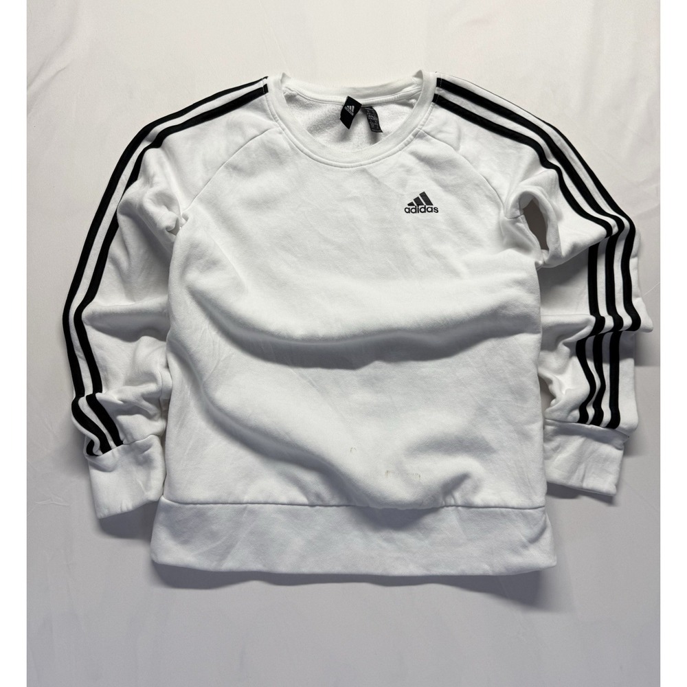 Adidas Essentials 3-Stripes Crewneck Sweatshirt White Size Small pullover‎
